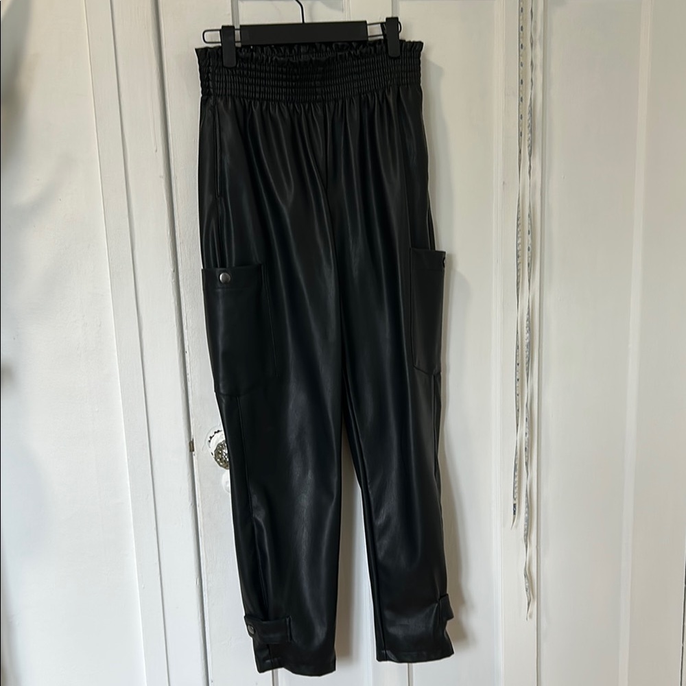 Black faux Leather cargo Pants small